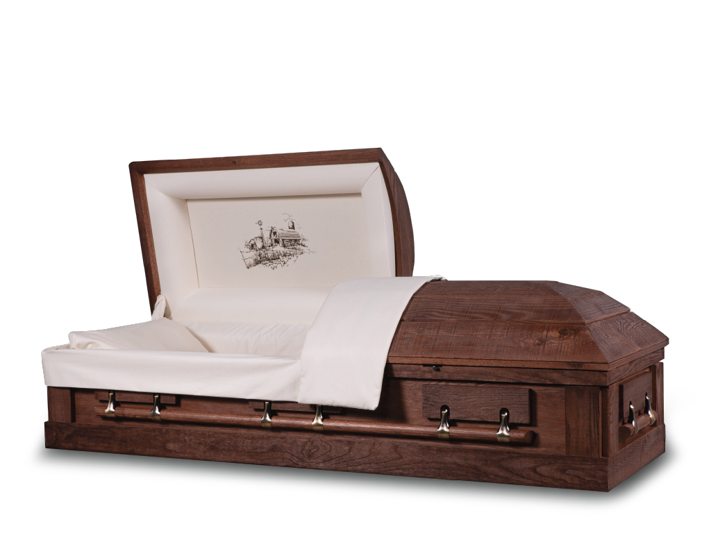 Barnwood Oak Hardwood Burial Casket with Head End Open