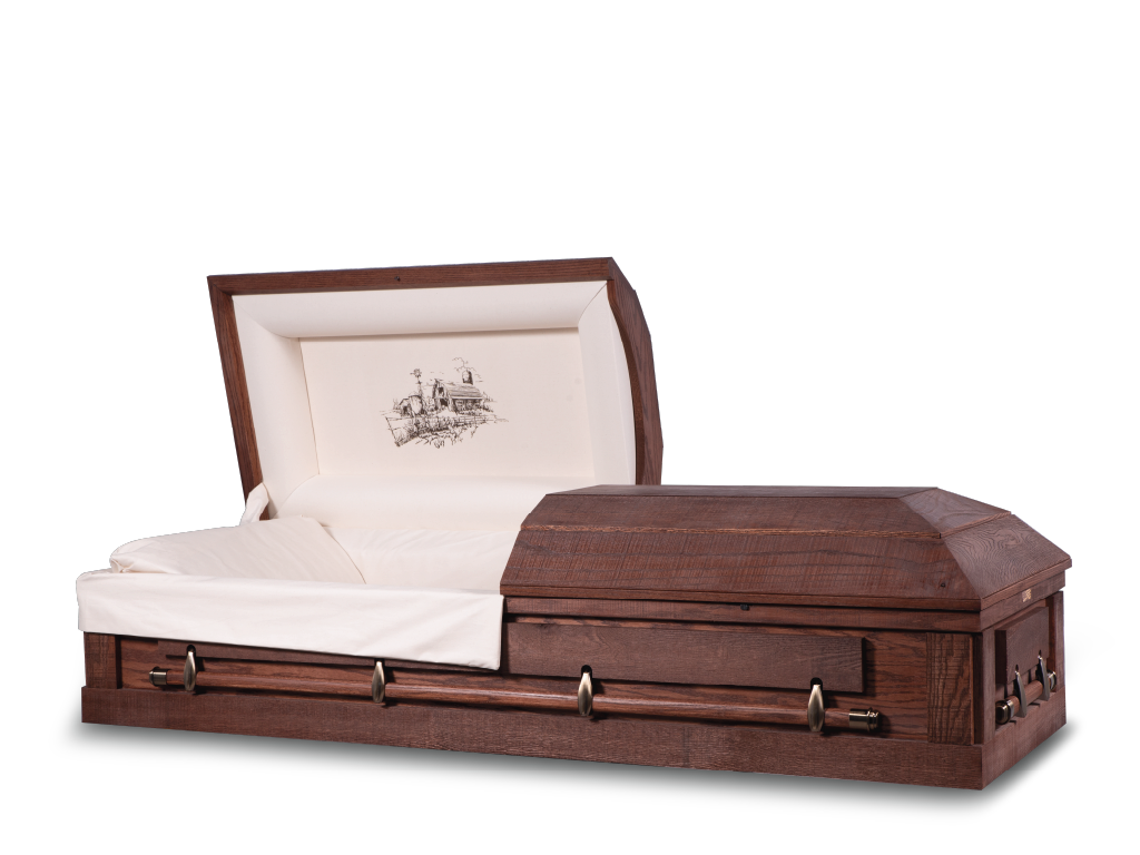 Barnwood Timber Hardwood Burial Casket with Head End Open