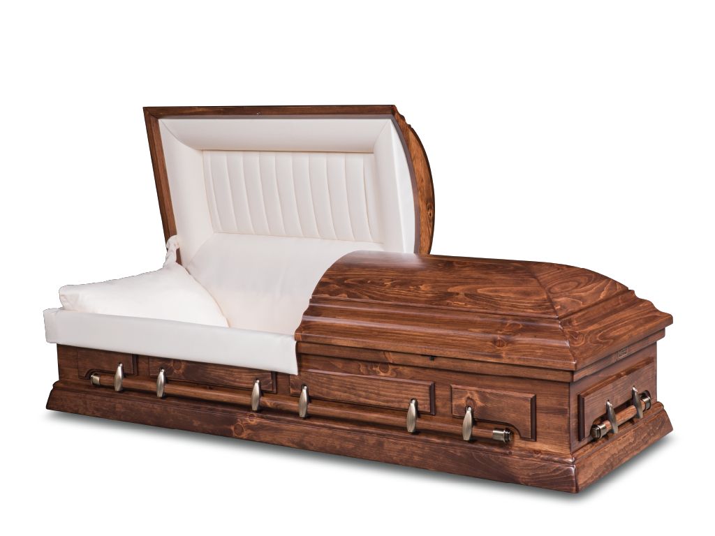 Bradford Pine Hardwood Burial Casket with Head End Open