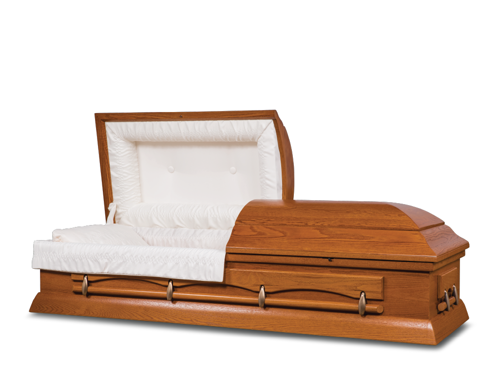 Brethren Hardwood Burial Casket with Head End Open