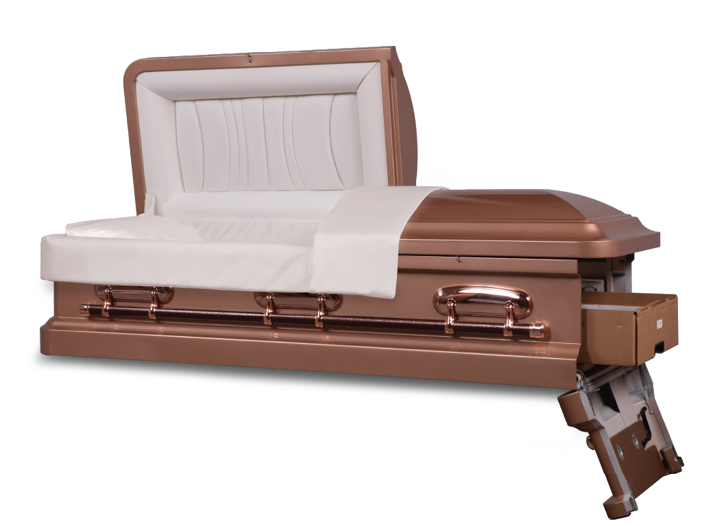 Coppertone - Cadence™ Round End Metal Rental Casket Head and Foot End Open