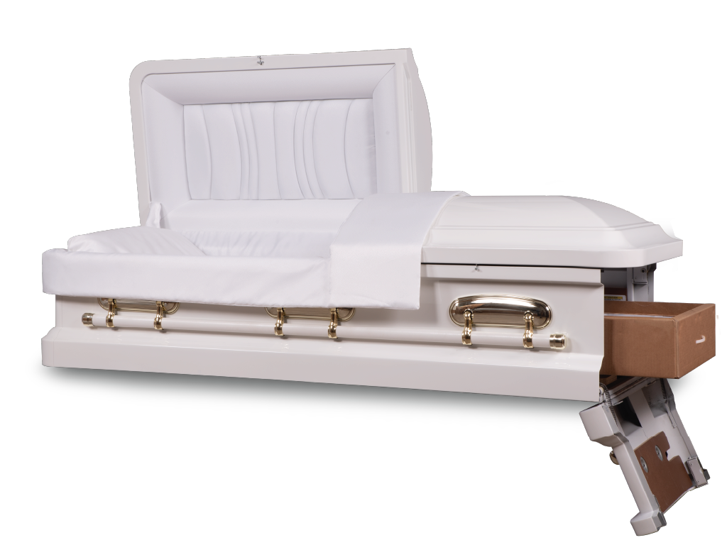 Pearl White - Cadence™ Round End Metal Rental Casket Head and Foot End Open