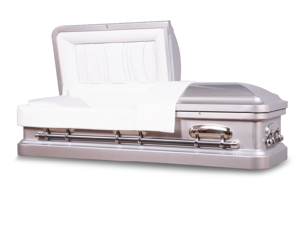 Silver - Cadence™ Round End Metal Rental Casket Head End Open