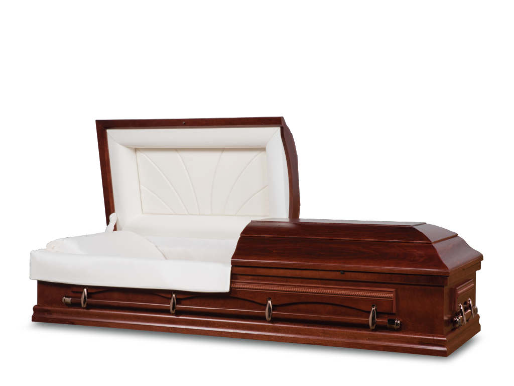 Carson Cherry Hardwood Burial Casket with Head End Open