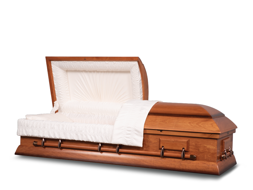 Carter Honey Hardwood Burial Casket with Head End Open