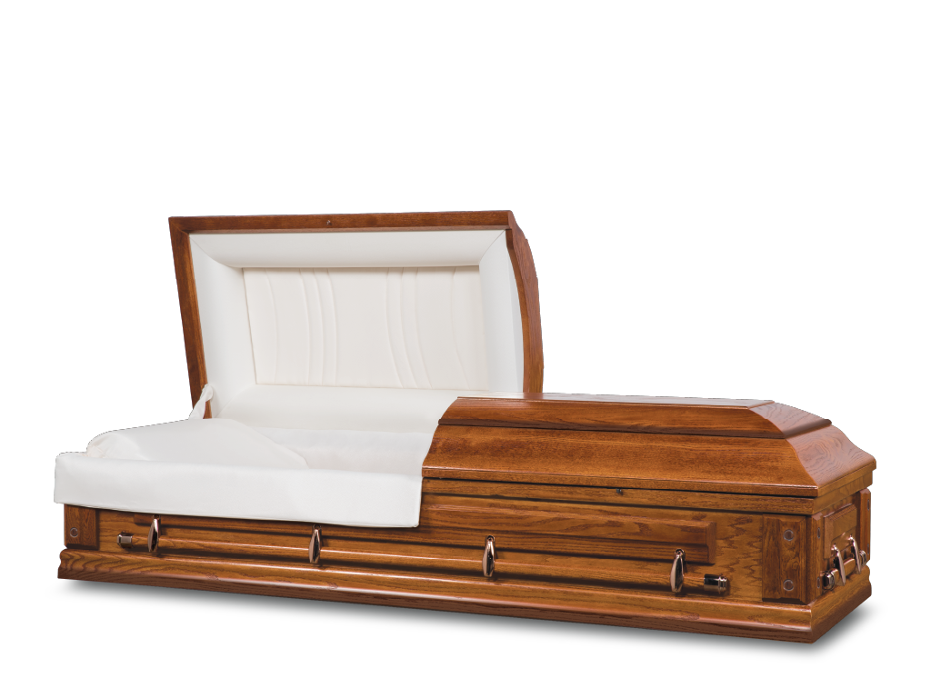 Mission Hardwood Burial Casket with Head End Open