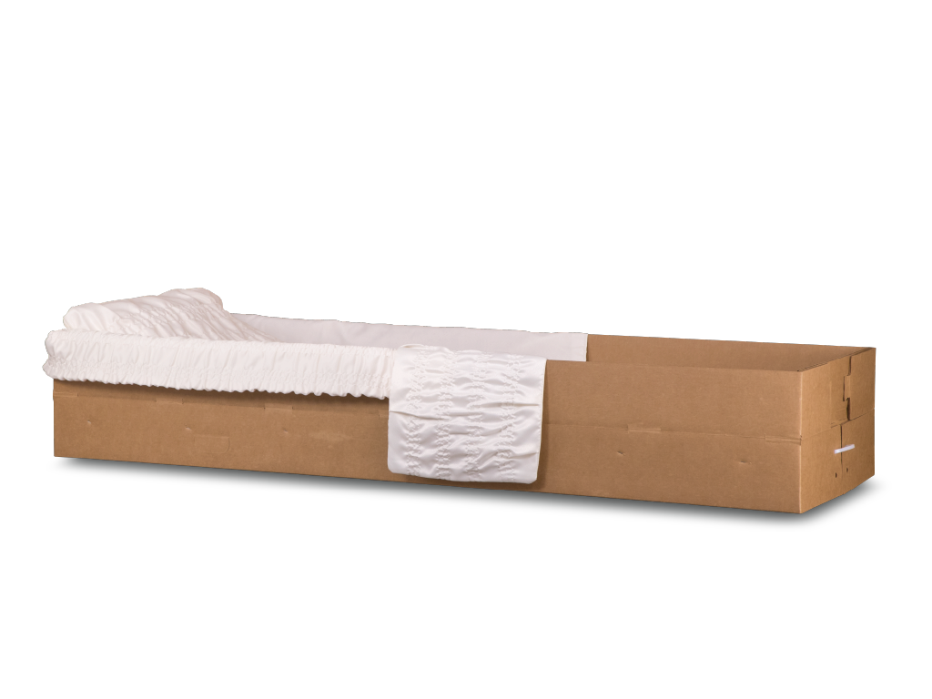 Rental casket Insert with sides that fold up and down