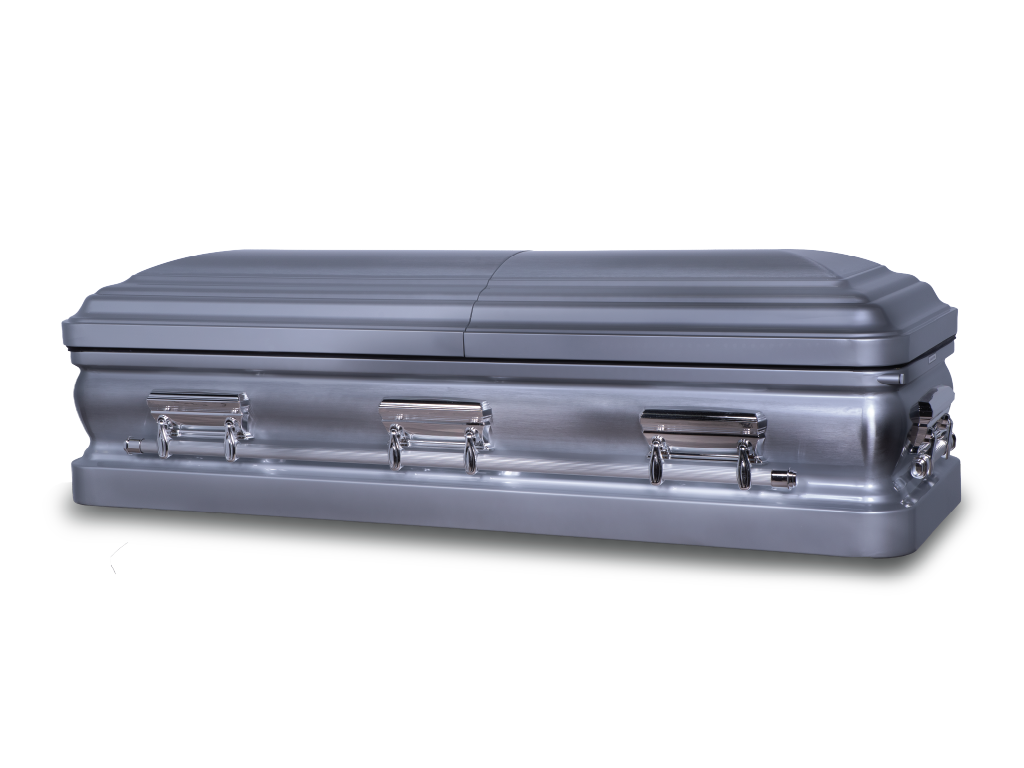 Sterling™ 18 Gauge Round Metal Casket - Gasketed - Silver - Full Couch