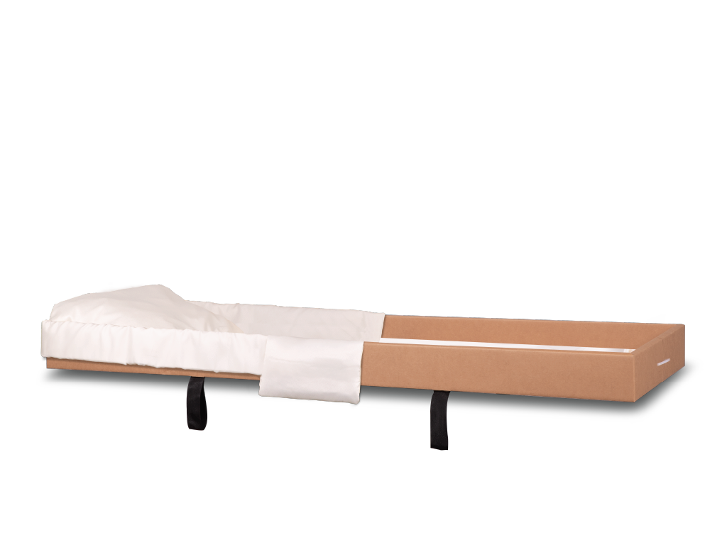 Starmark Wood Based Rental Casket Insert without the lid showing the interior fabric