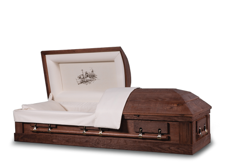 Barnwood Oak Hardwood Burial Casket with Head End Open