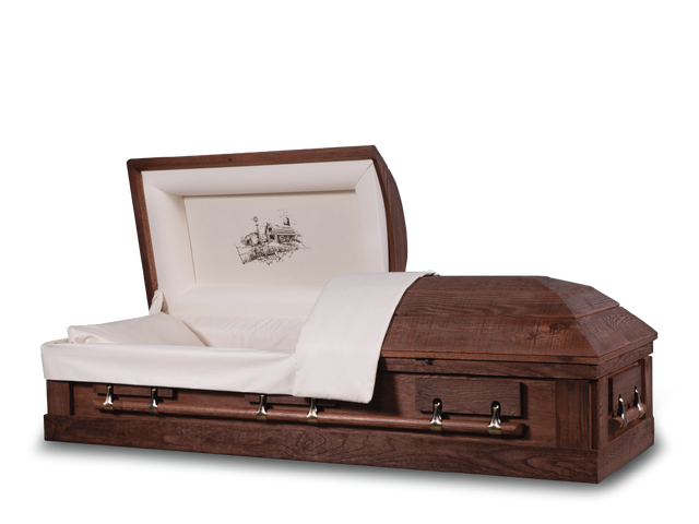 Barnwood Oak Hardwood Burial Casket with Head End Open