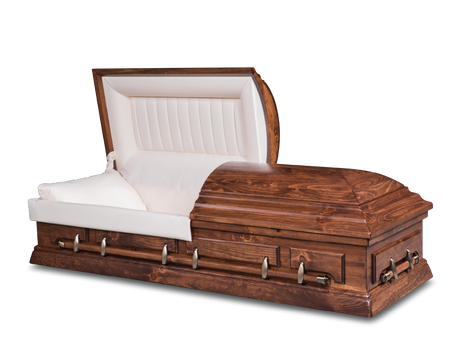 Bradford Pine Hardwood Burial Casket with Head End Open