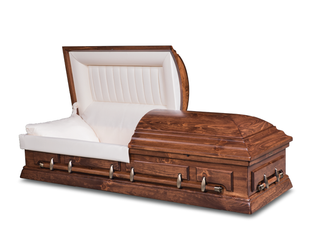 Bradford Pine Hardwood Burial Casket with Head End Open
