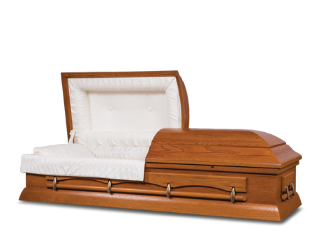 Brethren Hardwood Burial Casket with Head End Open