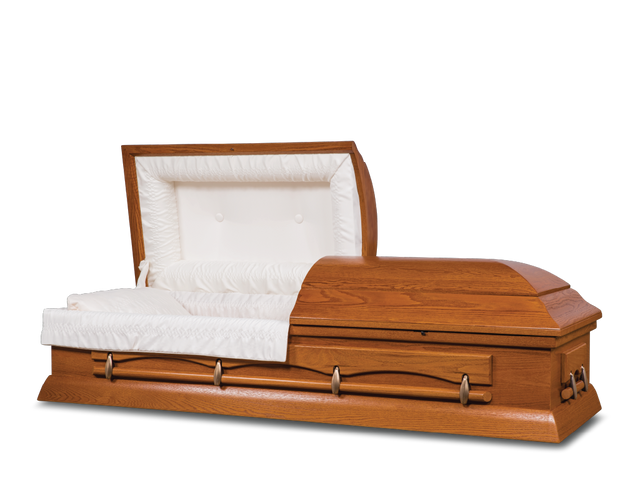 Brethren Hardwood Burial Casket with Head End Open