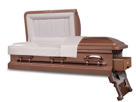 Coppertone - Cadence™ Round End Metal Rental Casket Head and Foot End Open