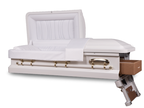 Pearl White - Cadence™ Round End Metal Rental Casket Head and Foot End Open