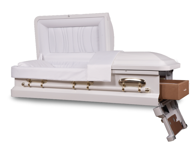 Pearl White - Cadence™ Round End Metal Rental Casket Head and Foot End Open