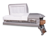 Silver - Cadence™ Round End Metal Rental Casket Head and Foot End Open