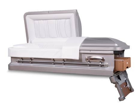 Silver - Cadence™ Round End Metal Rental Casket Head and Foot End Open