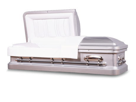 Silver - Cadence™ Round End Metal Rental Casket Head End Open