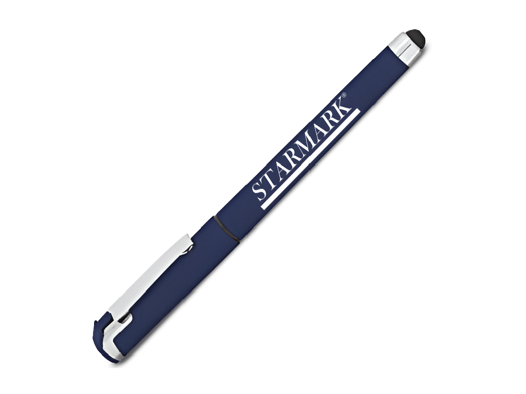 Blue stylus pen with 'Starmark' branding on a white background