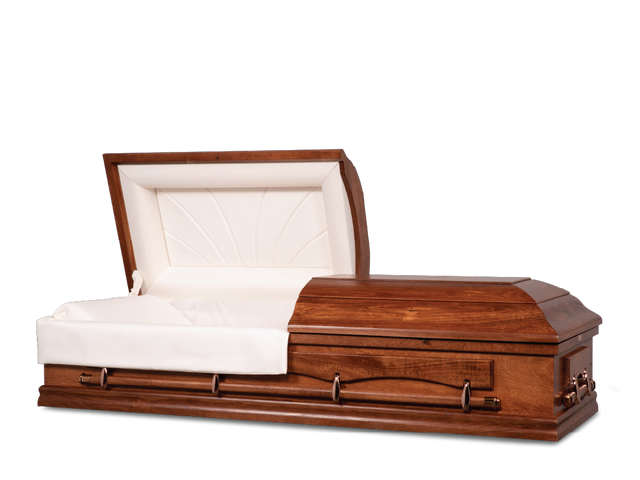 Carson Canyon Brown Hardwood Burial Casket with Head End Open