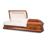 Carter Honey Hardwood Burial Casket with Head End Open