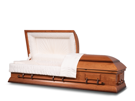 Carter Honey Hardwood Burial Casket with Head End Open