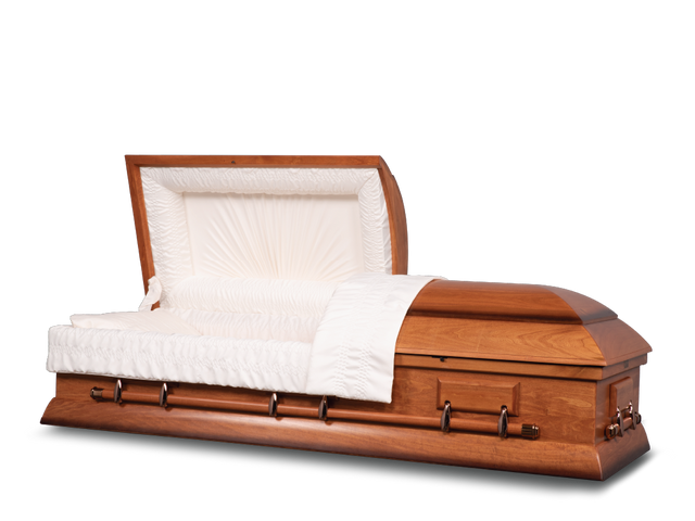 Carter Honey Hardwood Burial Casket with Head End Open