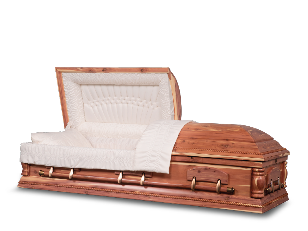Clinton Hardwood Burial Casket with Head End Open