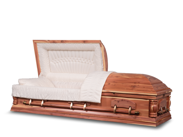 Clinton Hardwood Burial Casket with Head End Open