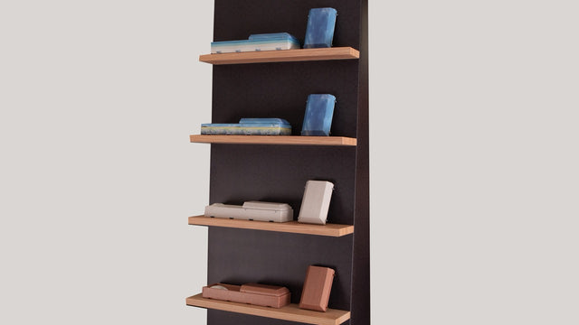 Funeral Showroom shelves with mini Vista cremation containers on display