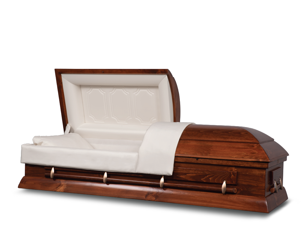 Colonial Pine Hardwood Burial Casket with Head End Open