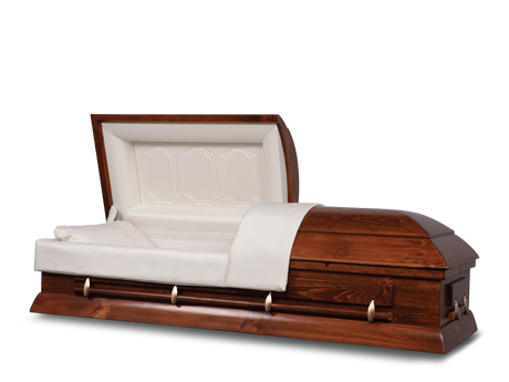 Colonial Pine Hardwood Burial Casket with Head End Open