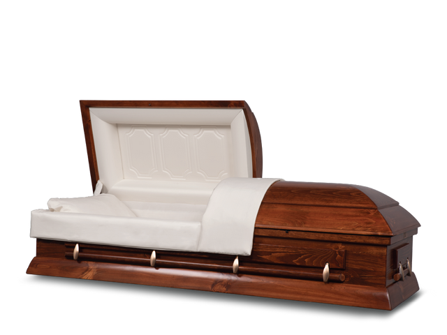 Colonial Pine Hardwood Burial Casket with Head End Open