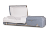 Blue Steel Emerson™ Cloth Covered Casket With Head End Open