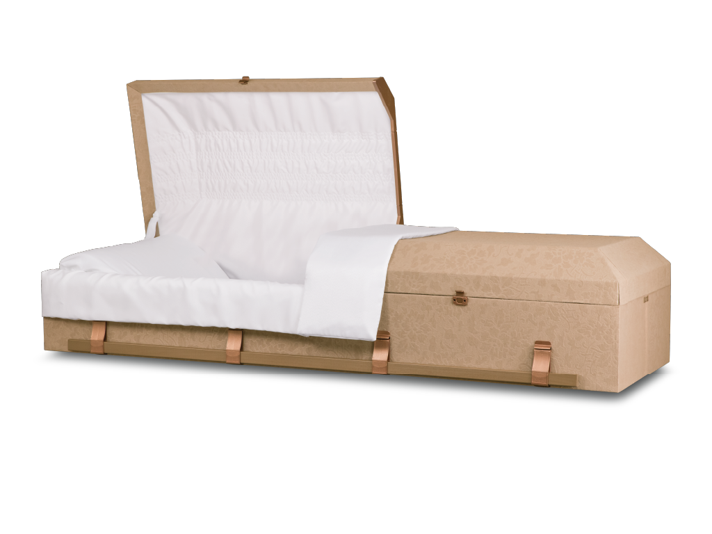 Emerson™ Cloth Covered Casket Embossed Suntan Open