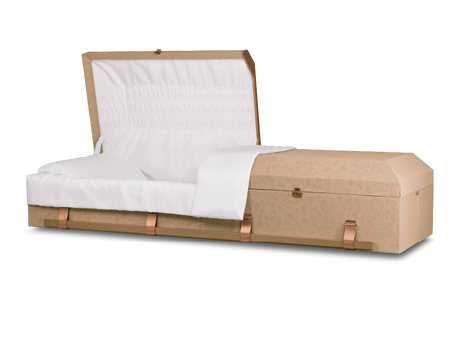 Emerson™ Cloth Covered Casket Embossed Suntan Open