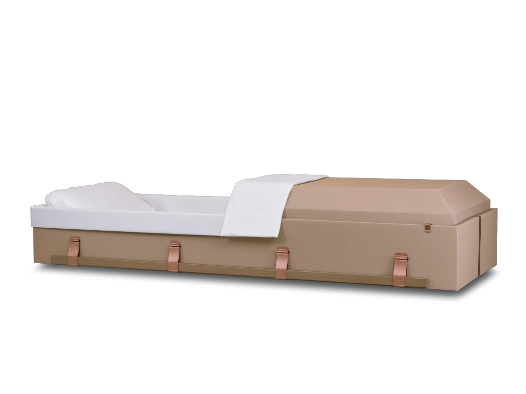 Tan Harmony Deluxe™ Cremation Container With Head End Open