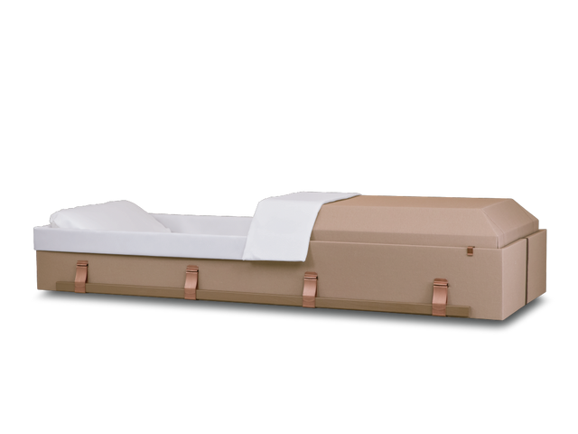 Tan Harmony Deluxe™ Cremation Container With Head End Open