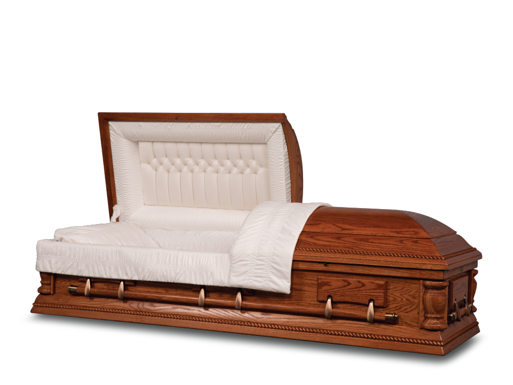 Jonathon Hardwood Burial Casket with Head End Open