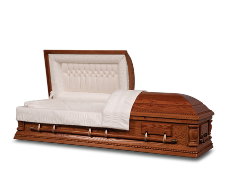 Jonathon Hardwood Burial Casket with Head End Open