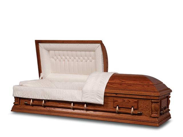 Jonathon Hardwood Burial Casket with Head End Open