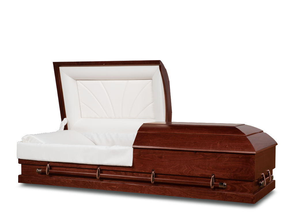 Meadow Cherry Hardwood Burial Casket with Head End Open
