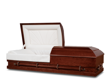 Meadow Cherry Hardwood Burial Casket with Head End Open