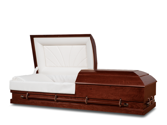 Meadow Cherry Hardwood Burial Casket with Head End Open