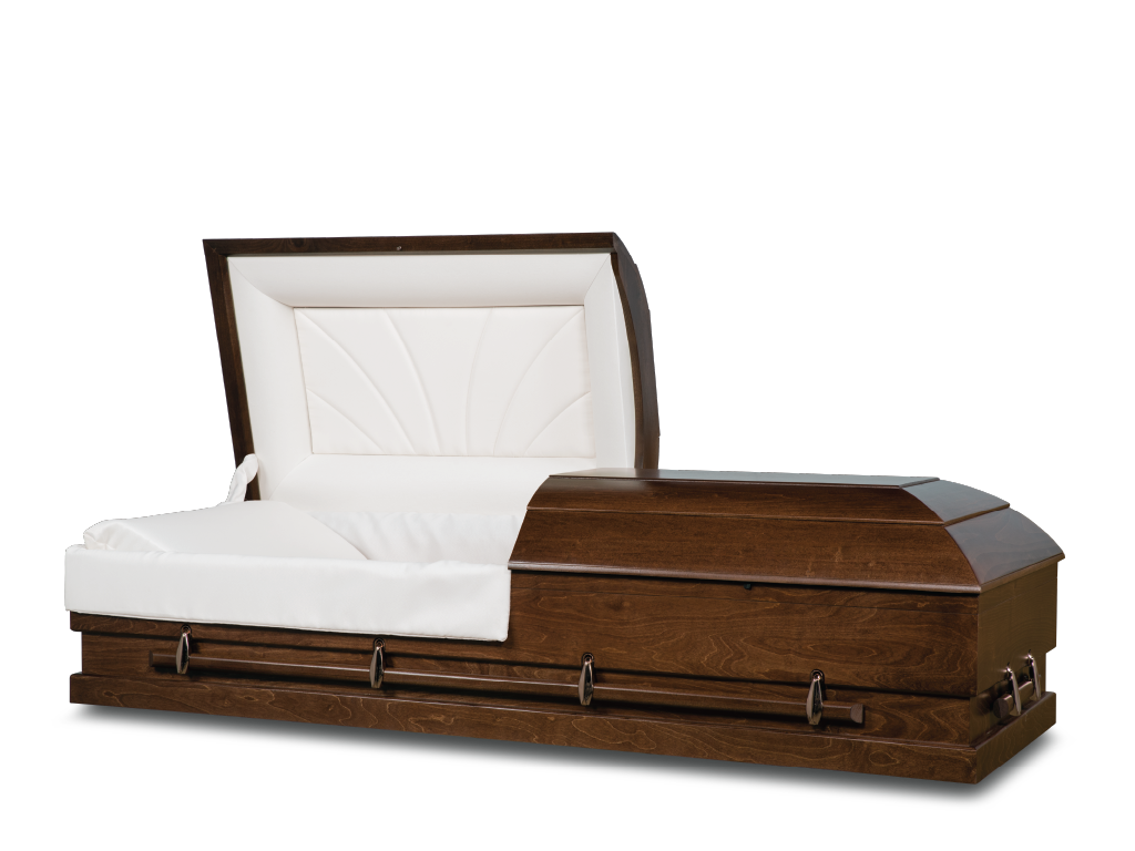 Meadow Walnut Hardwood Burial Casket with Head End Open