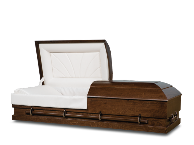 Meadow Walnut Hardwood Burial Casket with Head End Open