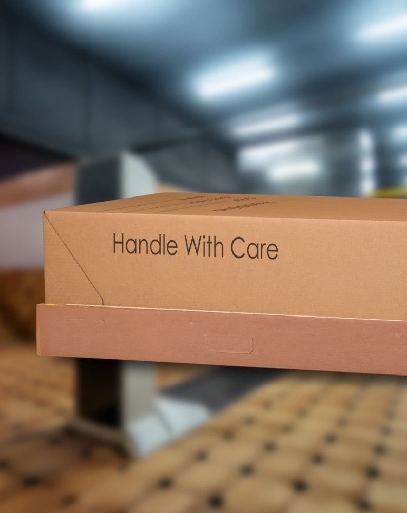 Cremation Box with word Handle With Care printed on the lid